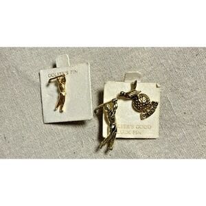 2-Men Golfer Swinging Club and 1-Birdie with golf ball Gold Tone Collectible Pin